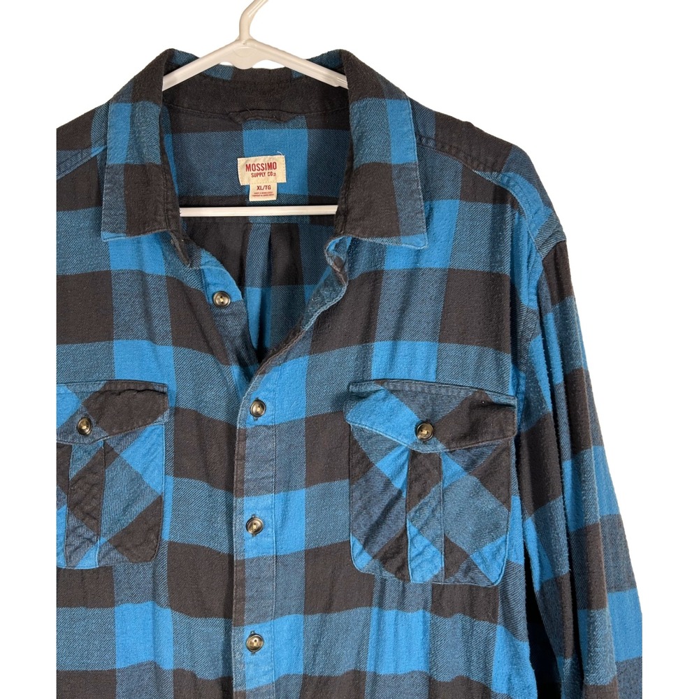 Mossimo Supply Co Men XL Flannel Shirt Blue Black Buffalo Plaid Cotton Button Up